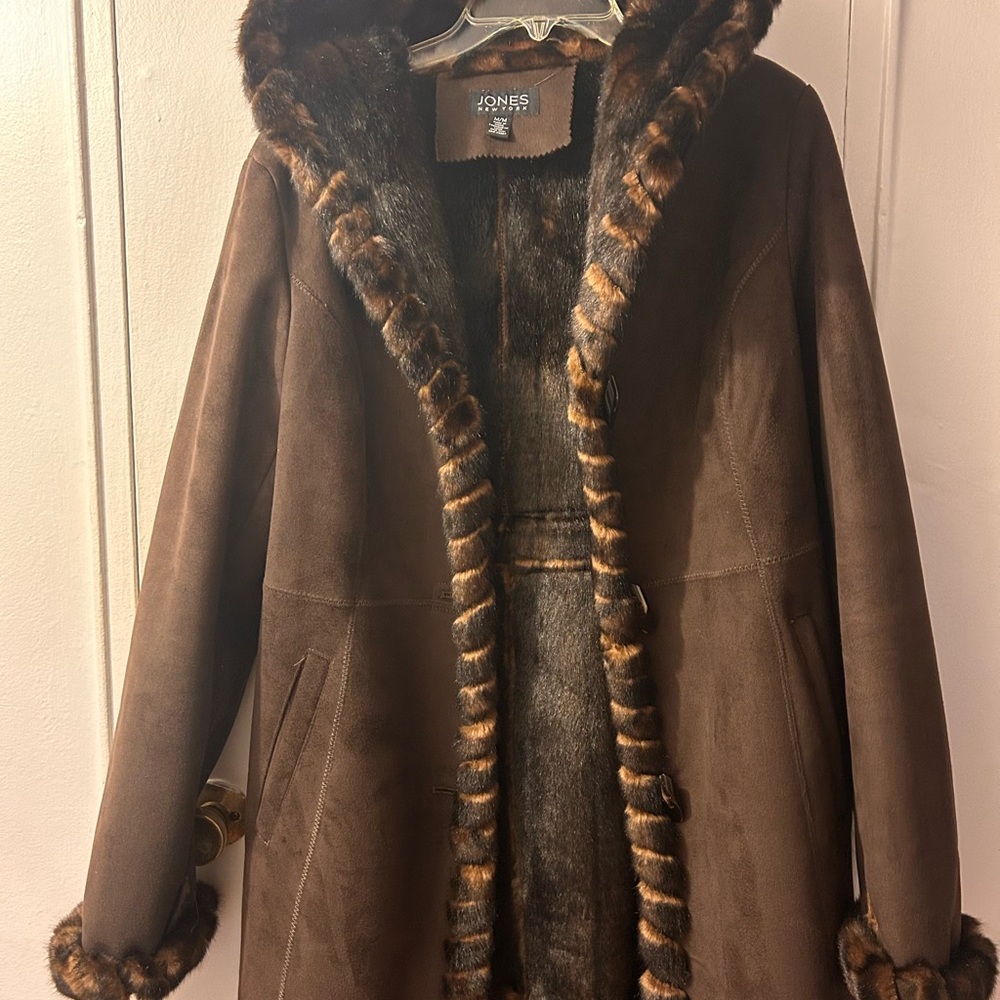 Women's Brown Faux Fur Trim Coat